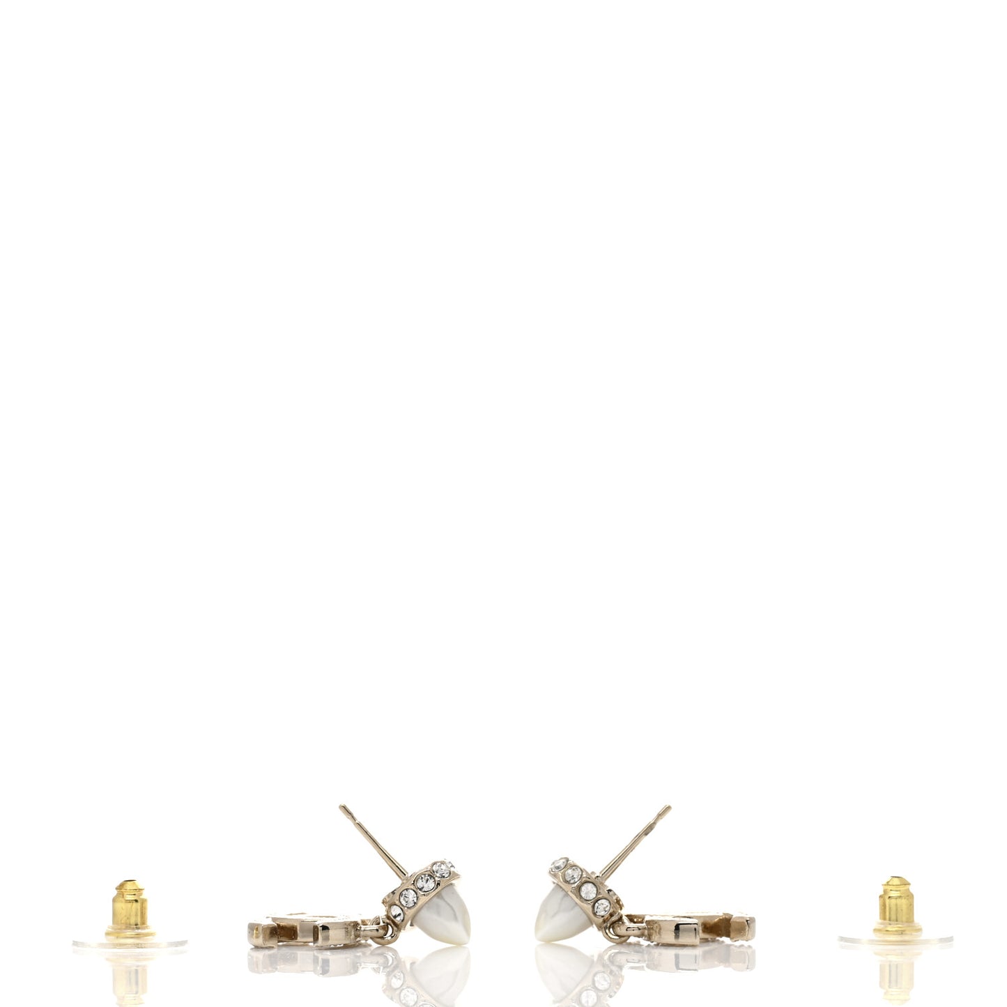 Pearl Crystal CC Drop Earrings Gold