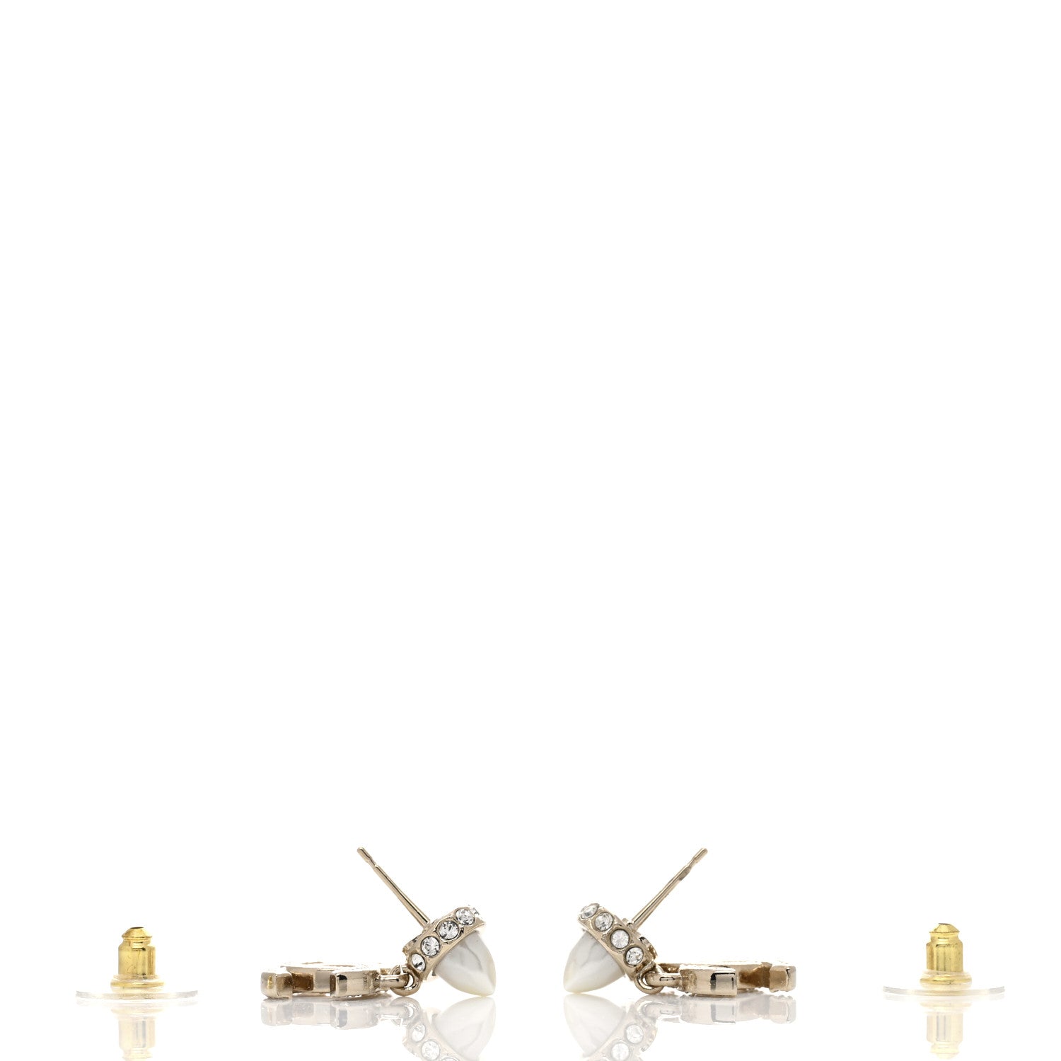 Chanel Pearl Crystal CC Drop Earrings Gold 3 of 4