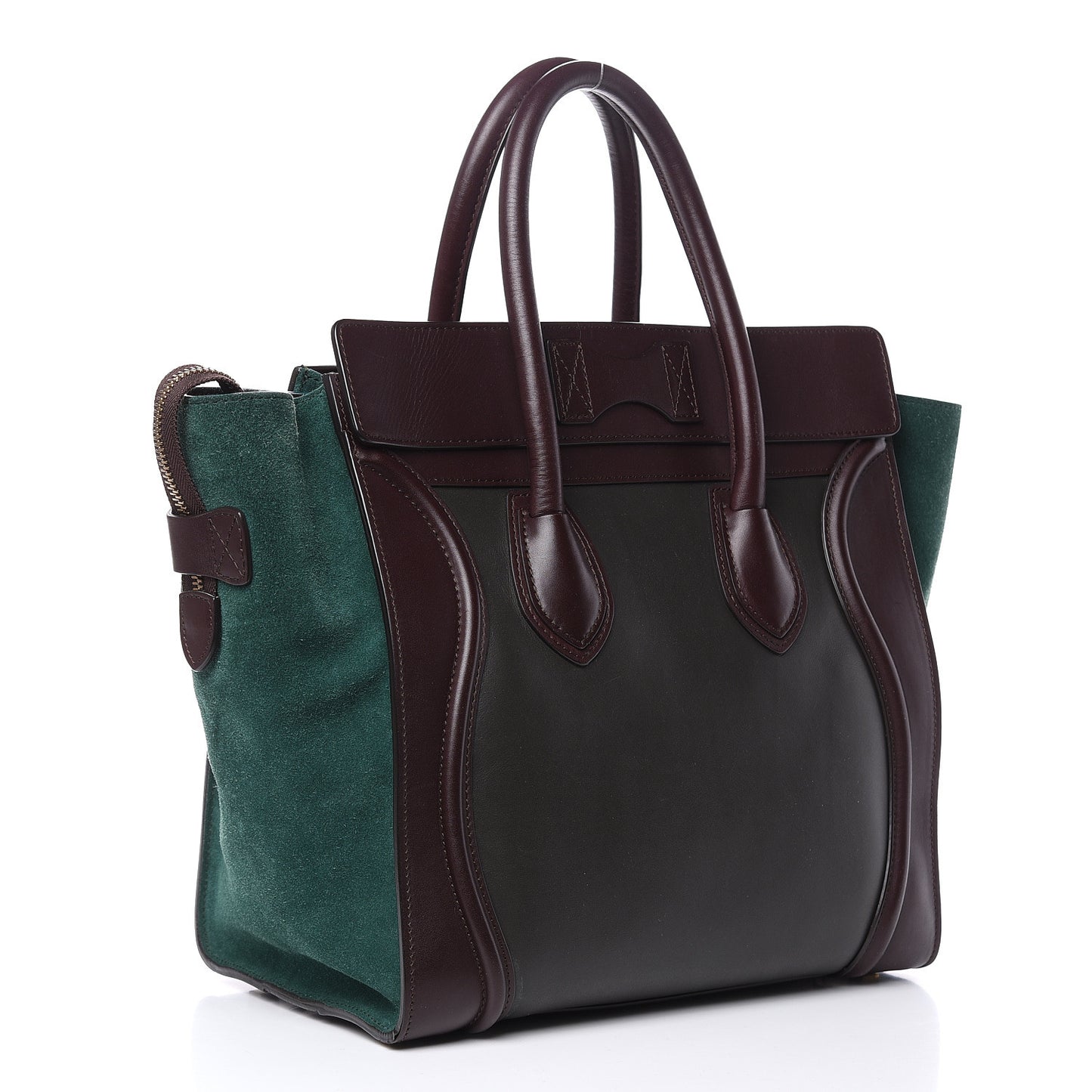 Satin Calfskin Suede Mini Tri-Color Luggage Burgundy