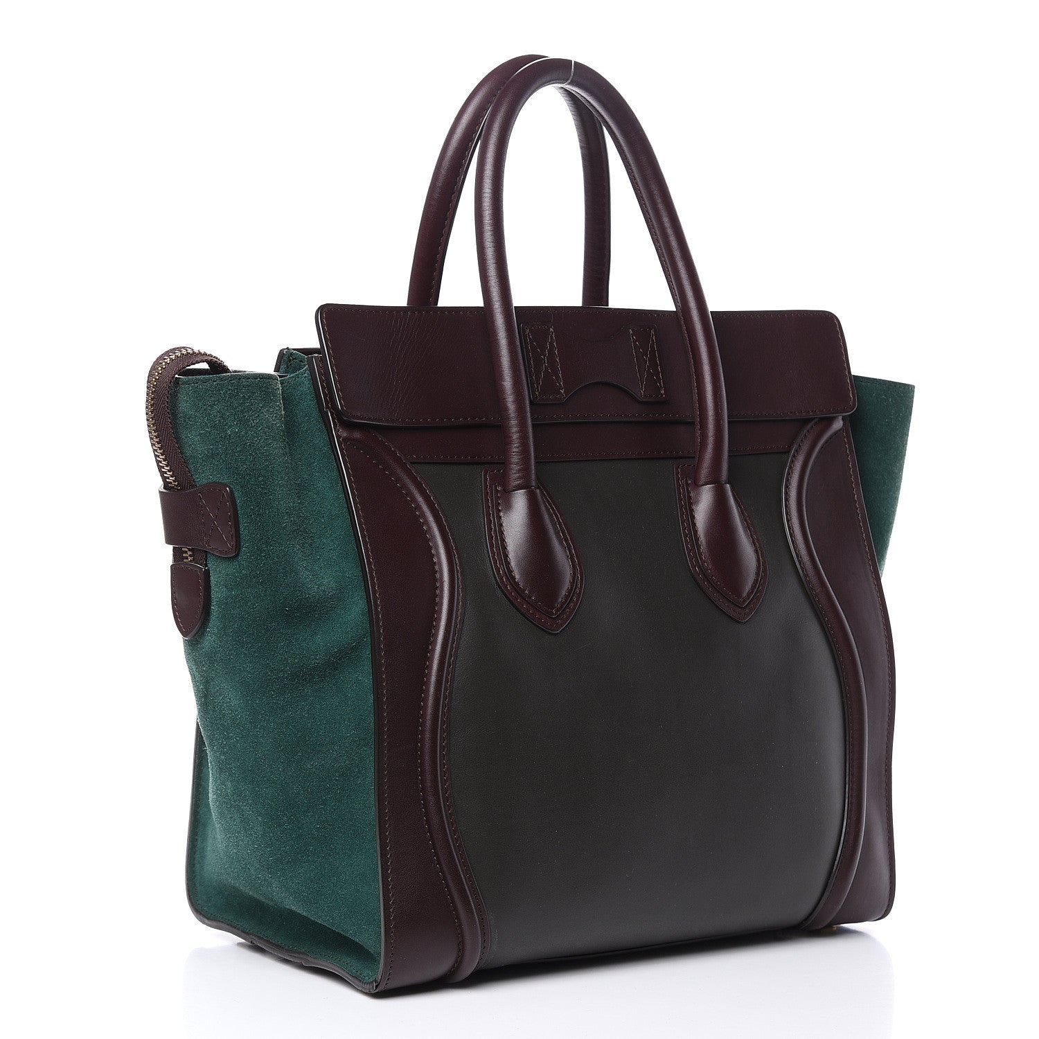 Celine Satin Calfskin Suede Mini Tri-Color Luggage Burgundy 3 of 13