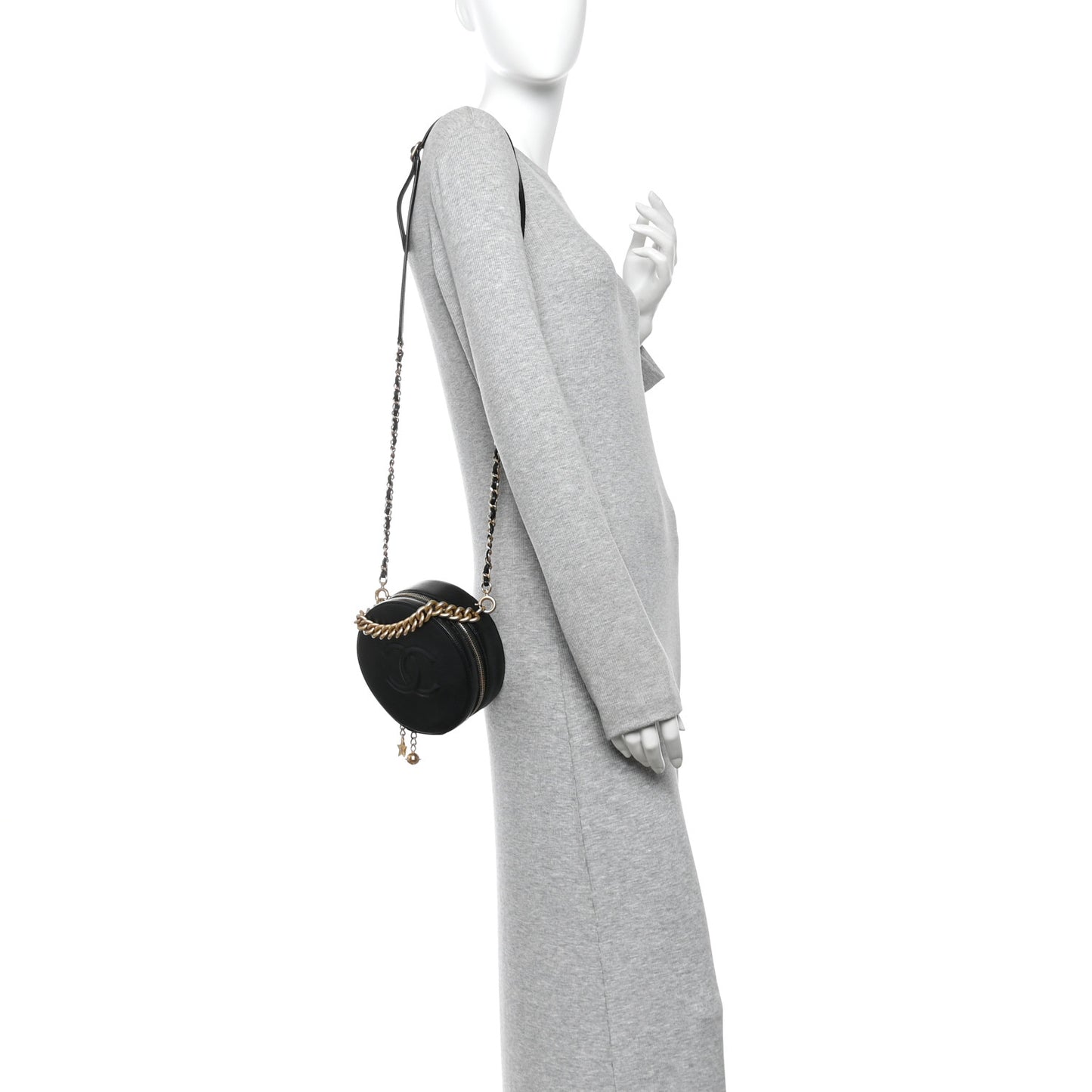 Glazed Calfskin Round As Earth Evening Bag Black