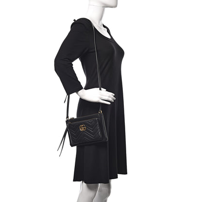 Gucci Calfskin Matelasse Small GG Marmont Double Zip Shoulder Bag Black 2 of 10