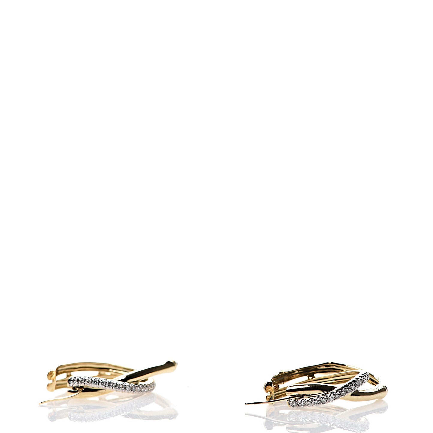 18K Yellow Gold Diamond Bamboo Hoop Earrings