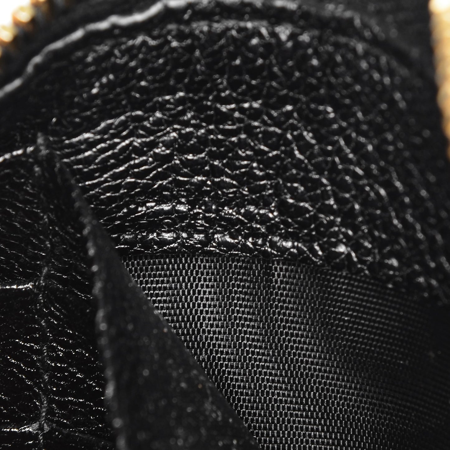 Chevre Gold Metallic Edge Hardware Zip Around Wallet Black