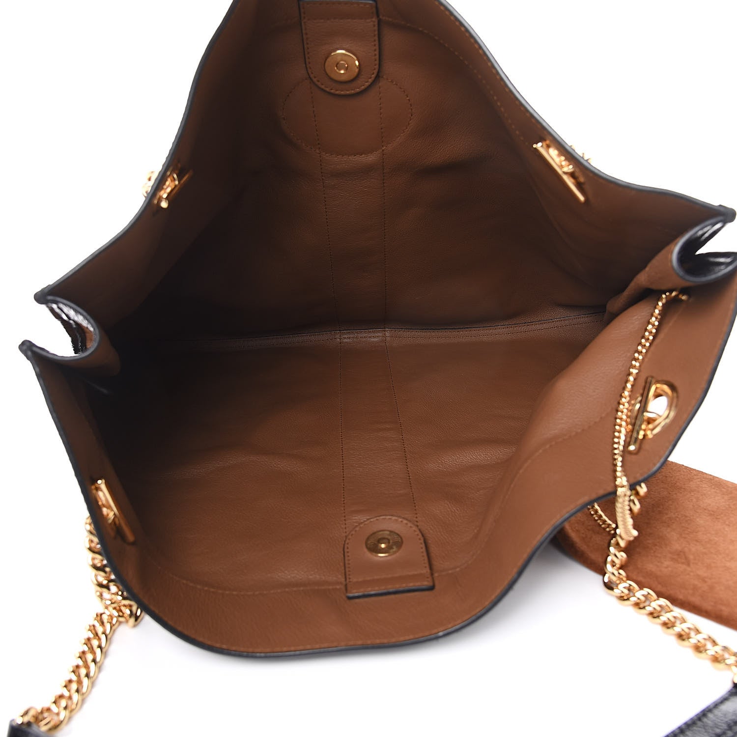 Gucci Suede Patent Large Rajah Chain Tote Nocciola Black 6 of 11