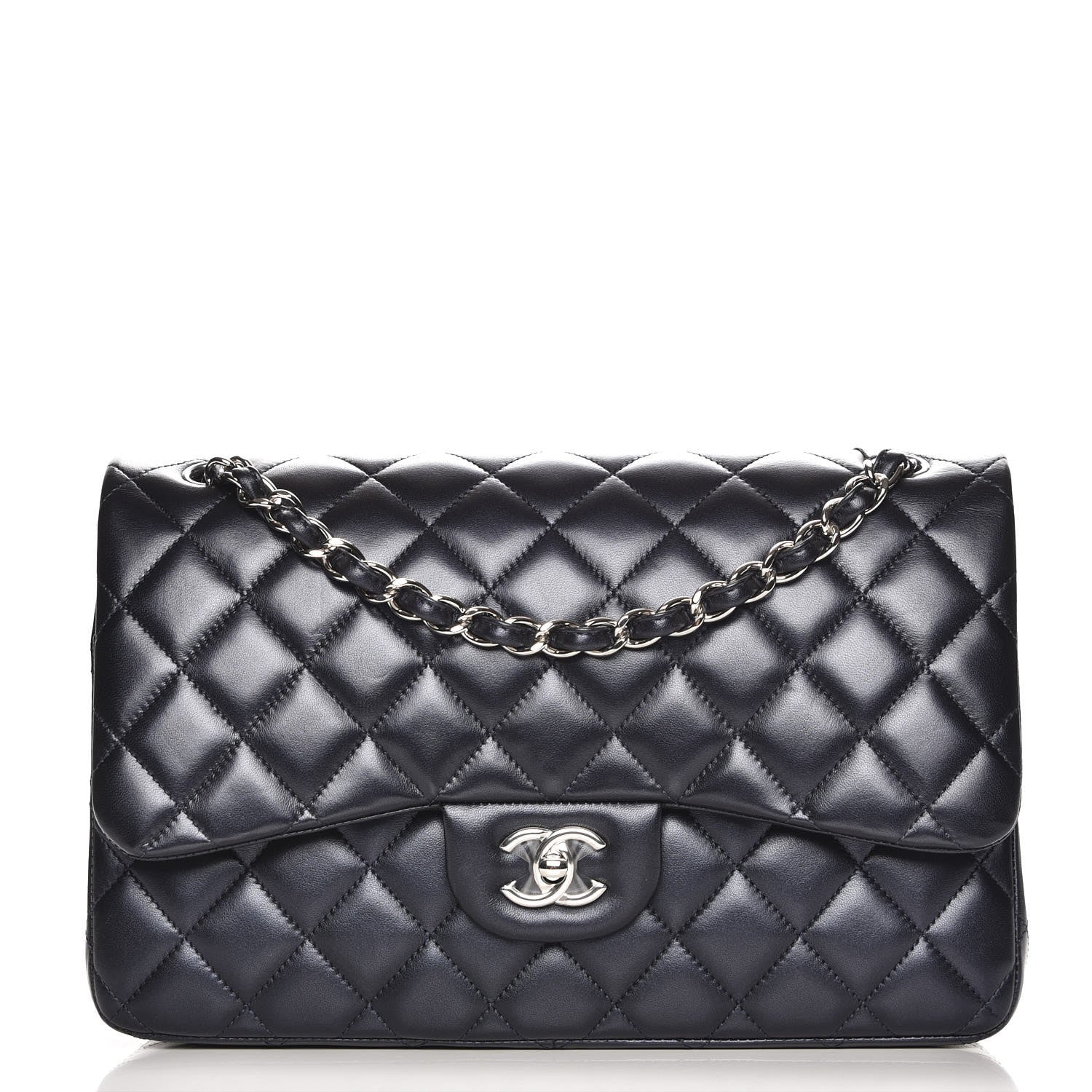 Chanel Metallic Lambskin Quilted Jumbo Double Flap Navy 1 of 8