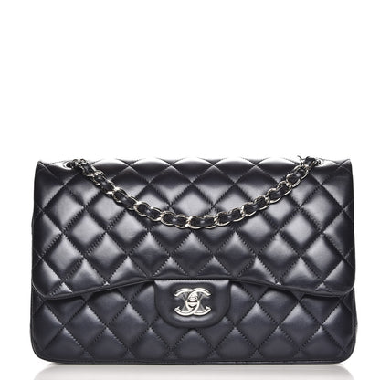 Chanel Metallic Lambskin Quilted Jumbo Double Flap Navy 1 of 8