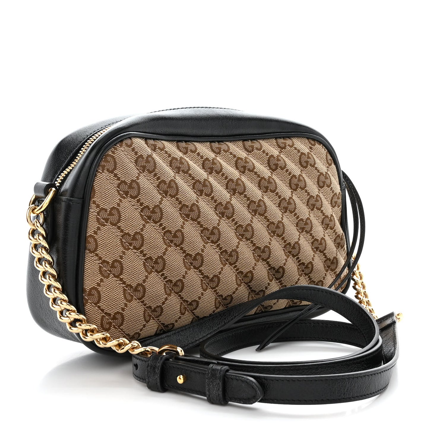 Monogram Matelasse Diagonal Small GG Marmont Chain Shoulder Bag Beige Black
