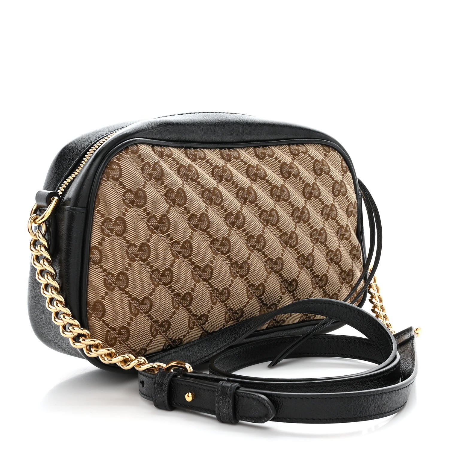 Gucci Monogram Matelasse Diagonal Small GG Marmont Chain Shoulder Bag Beige Black 3 of 11