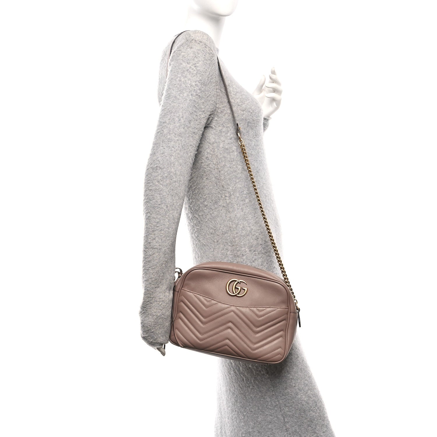 Gucci Calfskin Matelasse Medium GG Marmont Chain Shoulder Bag Porcelain Rose 2 of 10