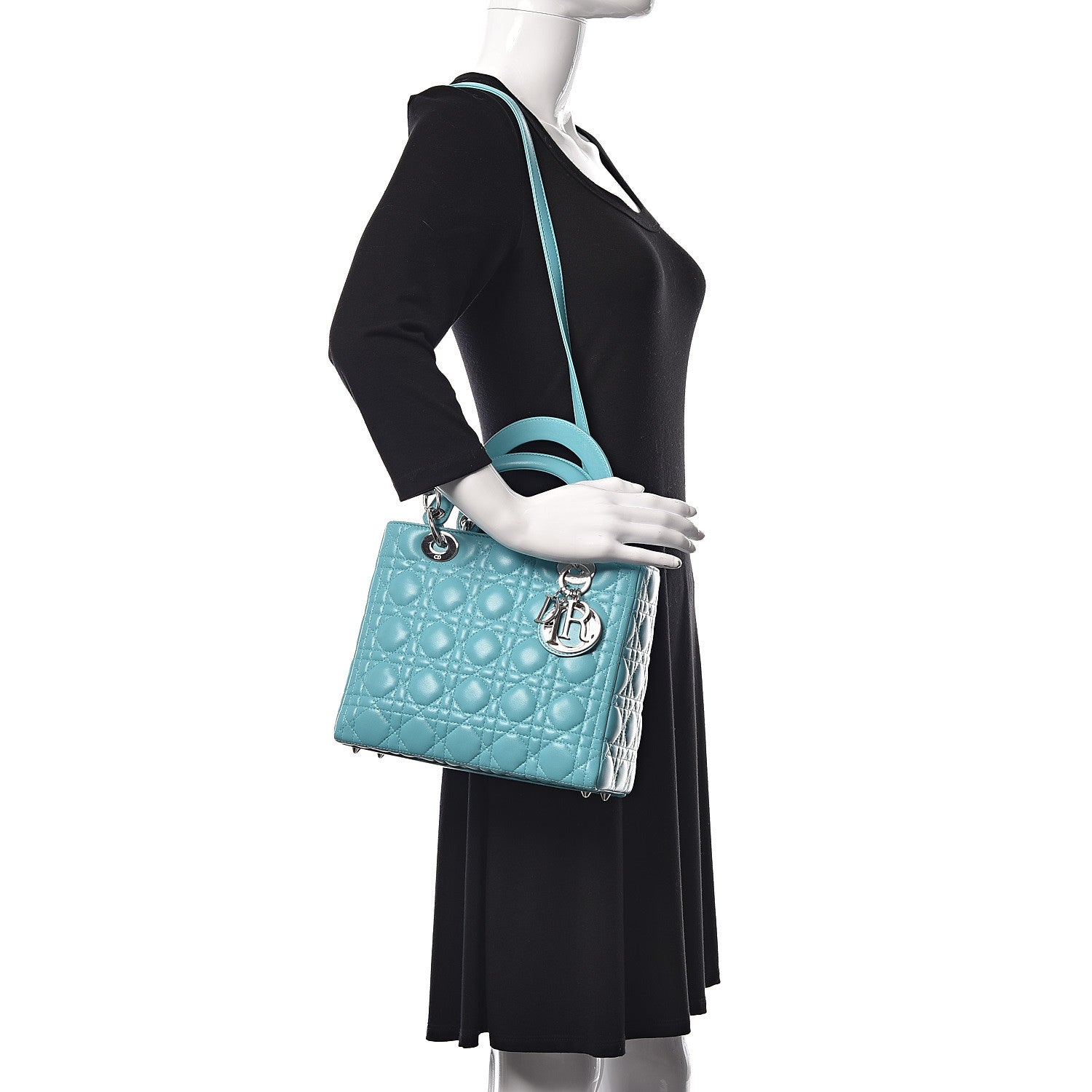 Christian Dior Lambskin Cannage Medium Lady Dior Turquoise 2 of 9