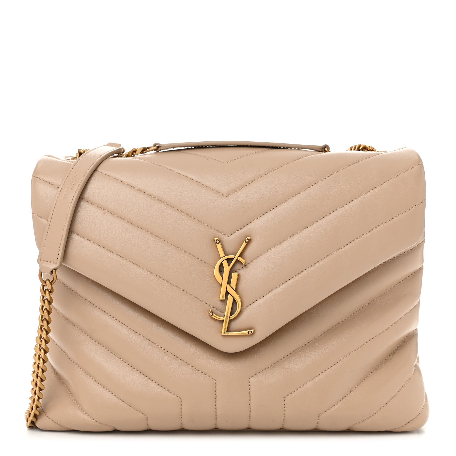 Saint Laurent Calfskin Y Quilted Monogram Medium Loulou Chain Satchel Natural Tan 1 of 12
