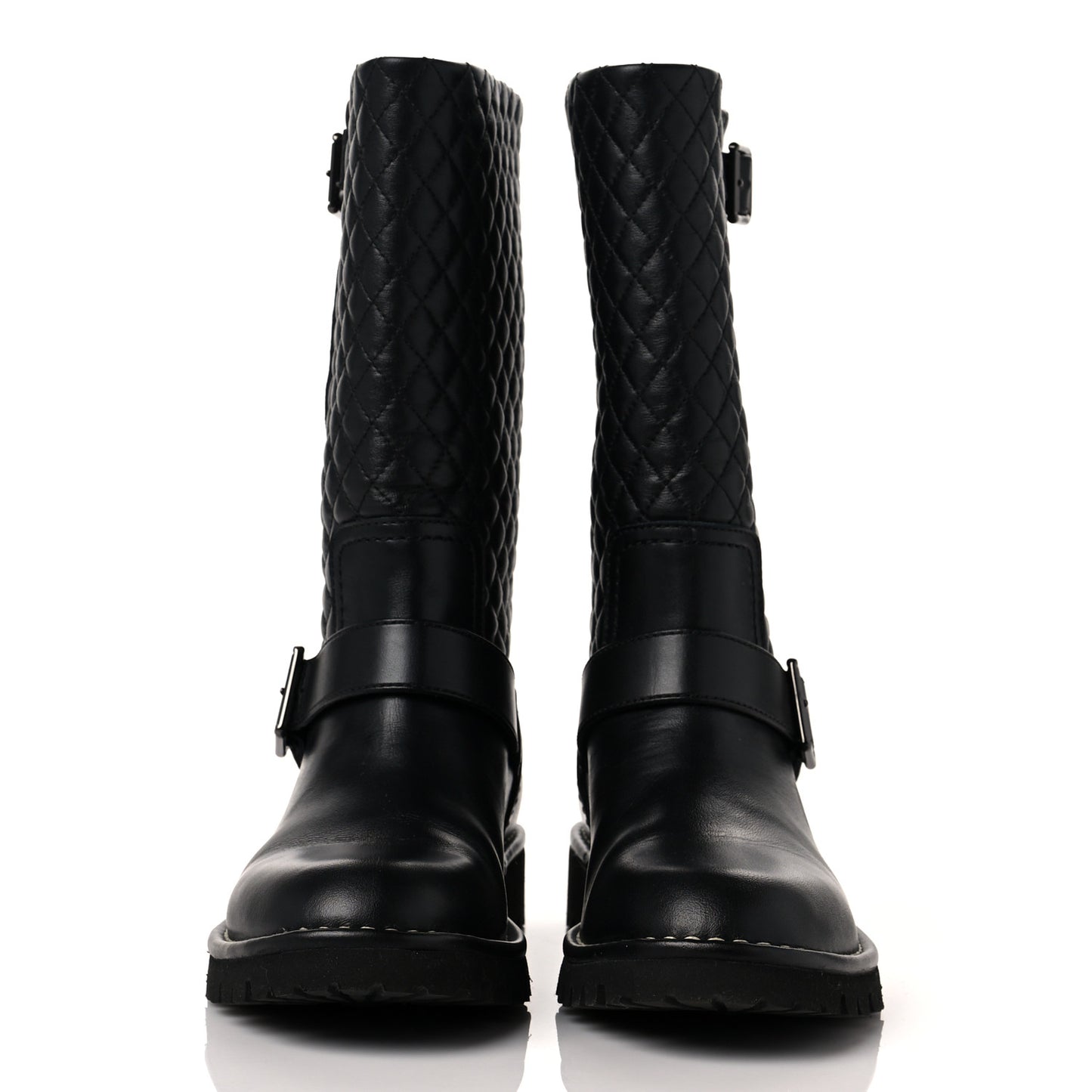 Calfskin Quilted Biker Boots 36.5 Black