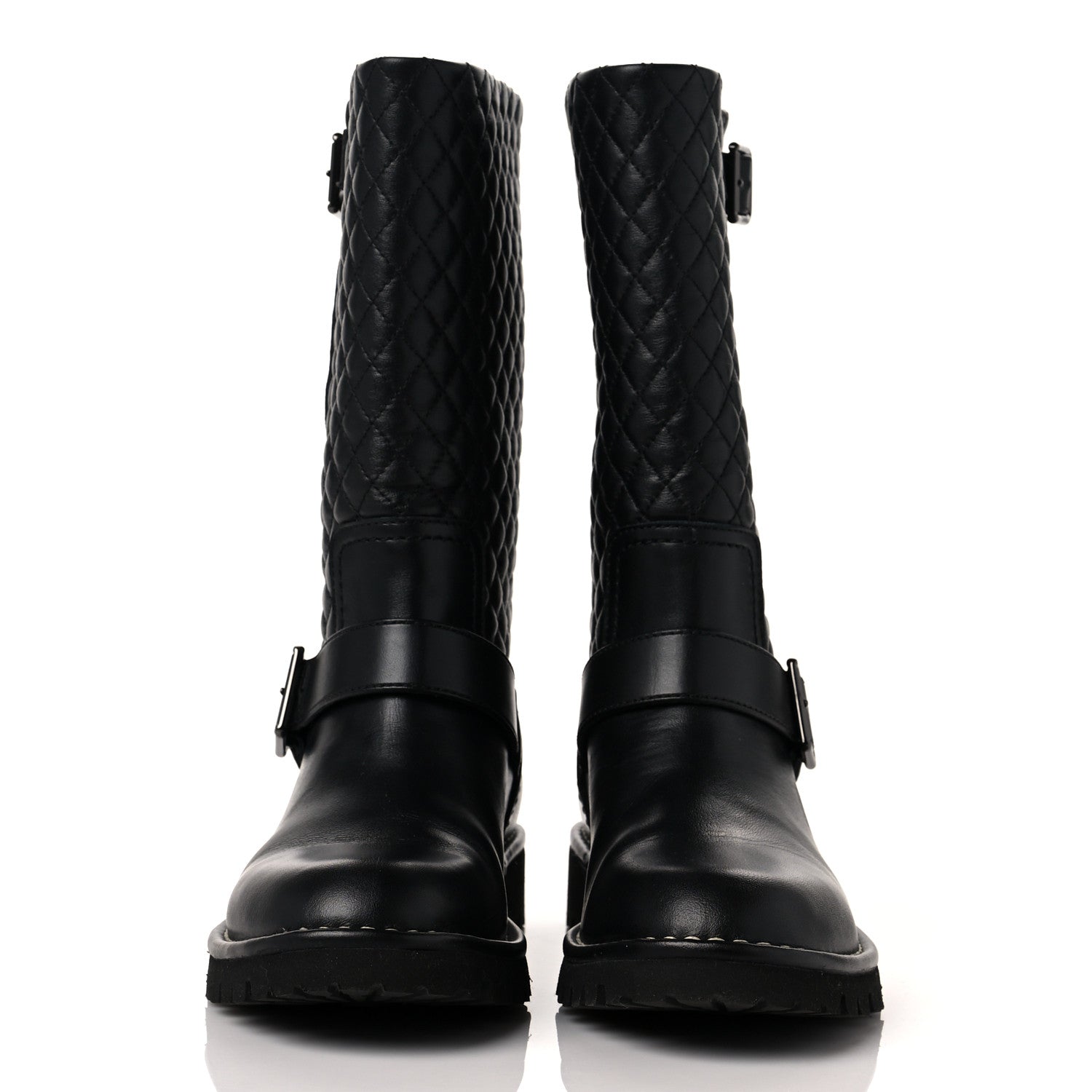 Chanel Calfskin Quilted Biker Boots 36.5 Black 2 of 6