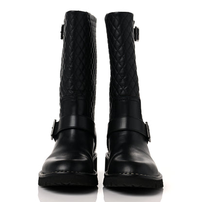 Chanel Calfskin Quilted Biker Boots 36.5 Black 2 of 6