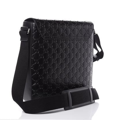 Gucci Guccissima Signature Single Buckle Flap Messenger Bag Black 3 of 10