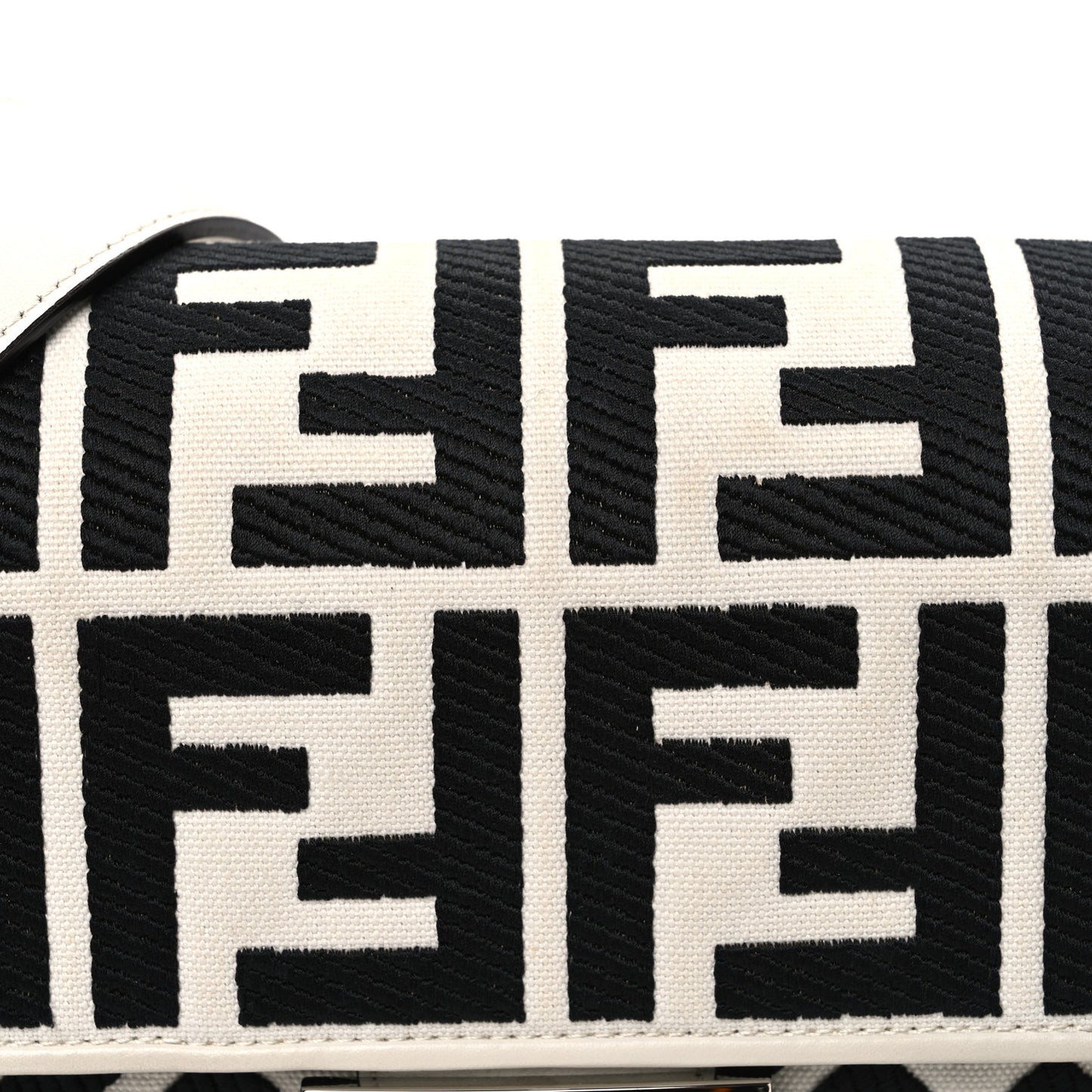 Canvas Vitello King FF Embroidered Baguette White Black