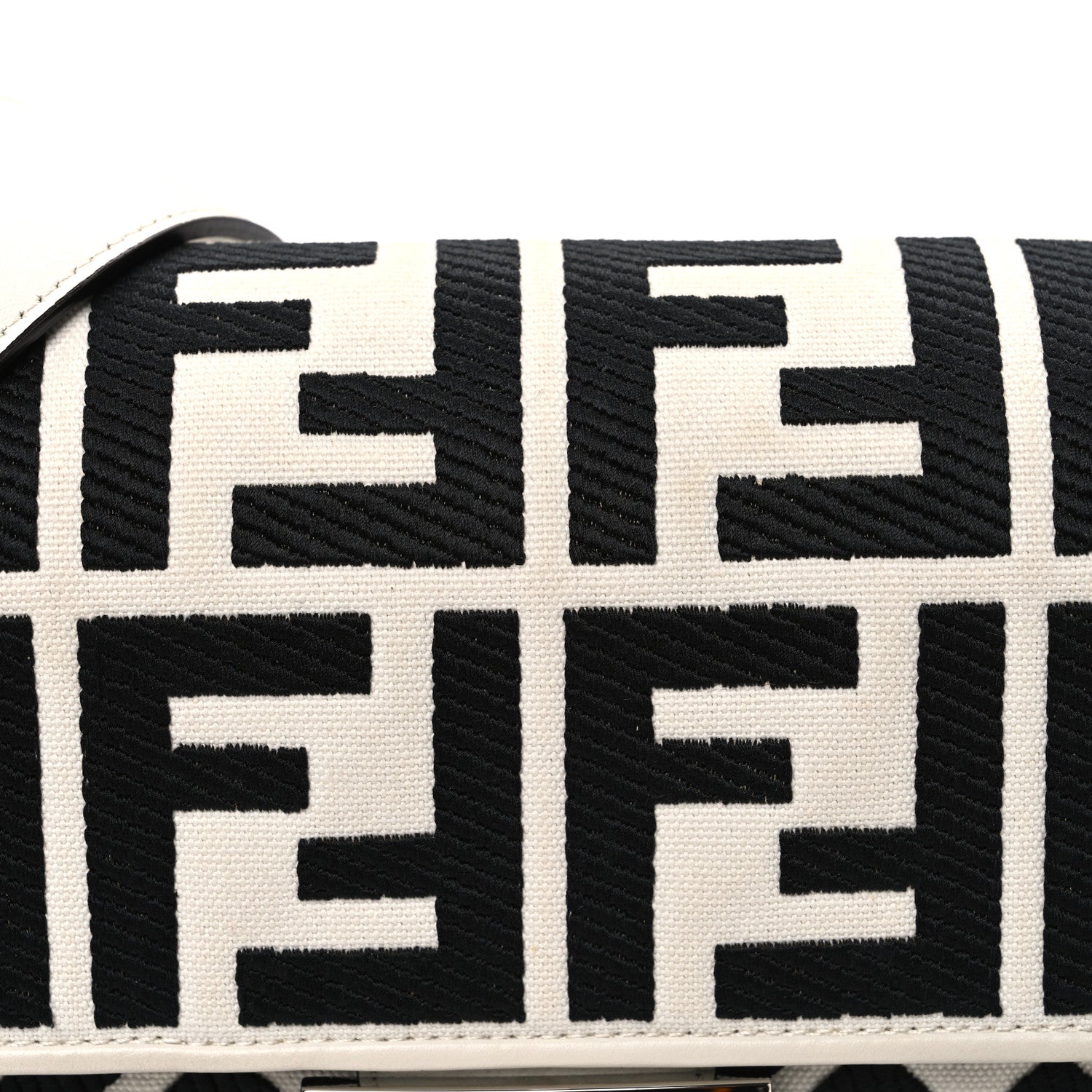 Fendi Canvas Vitello King FF Embroidered Baguette White Black 8 of 11
