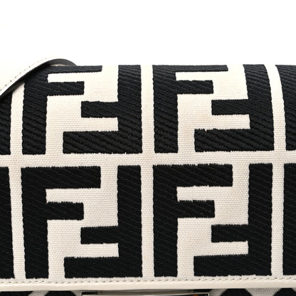 Fendi Canvas Vitello King FF Embroidered Baguette White Black 8 of 11