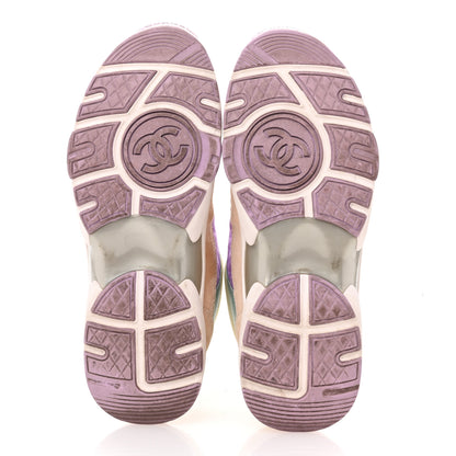 Chanel Nylon Lambskin Suede Calfskin CC Sneakers 37 Green Purple Pink 5 of 7