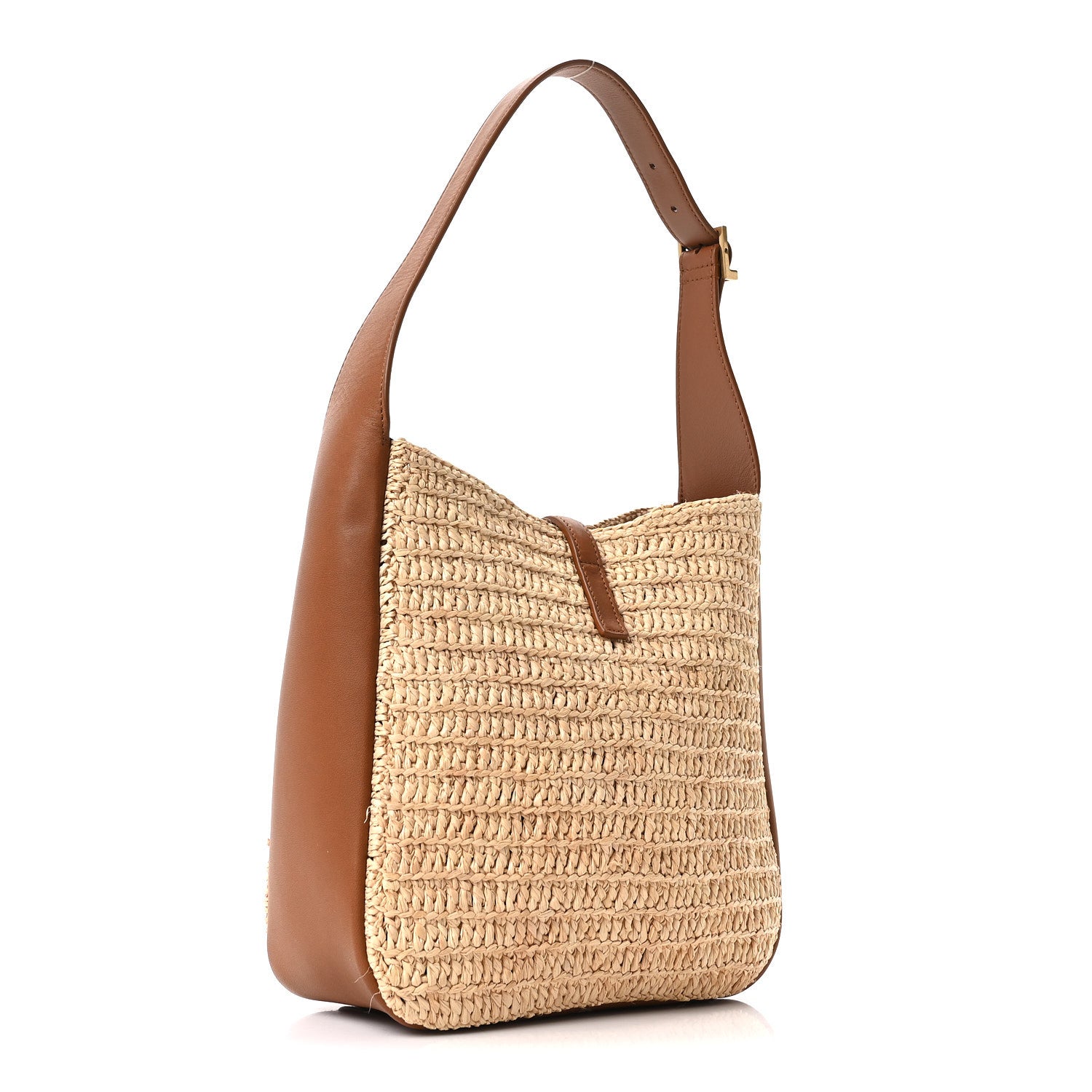 Saint Laurent Raffia Calfskin Le 5 A 7 Small Hobo Natural Brick 4 of 11