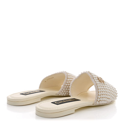 Chanel Pearl Crystal CC Mules Sandals 37.5 Ivory 5 of 8