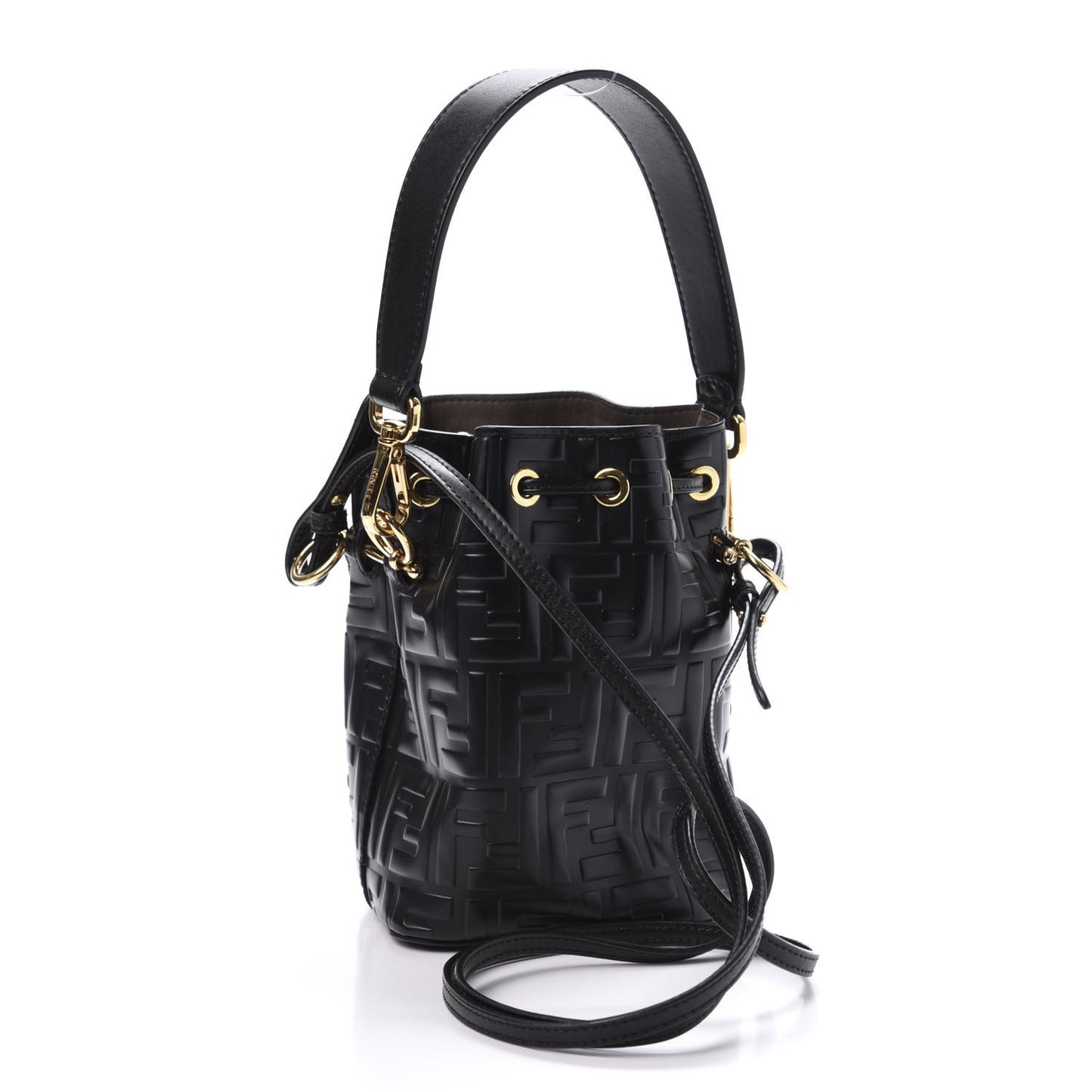 Vitello Liberty F is Fendi FF 1974 Embossed Mini Mon Tresor Bucket Bag Black
