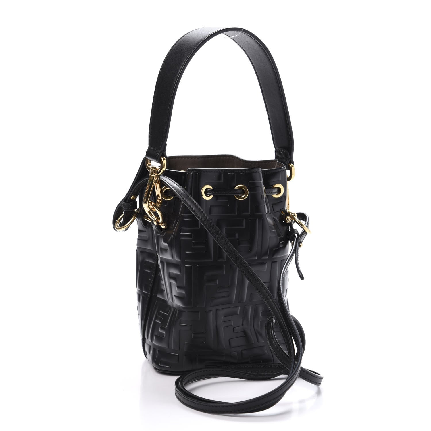 Fendi Vitello Liberty F is Fendi FF 1974 Embossed Mini Mon Tresor Bucket Bag Black 2 of 9