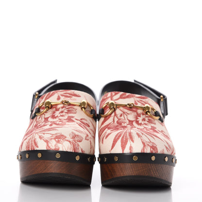 Gucci Linen Horsebit Ikegami Herbarium Print Amstel Slingback Clogs 37.5 Romantic Cherry Black 3 of 10