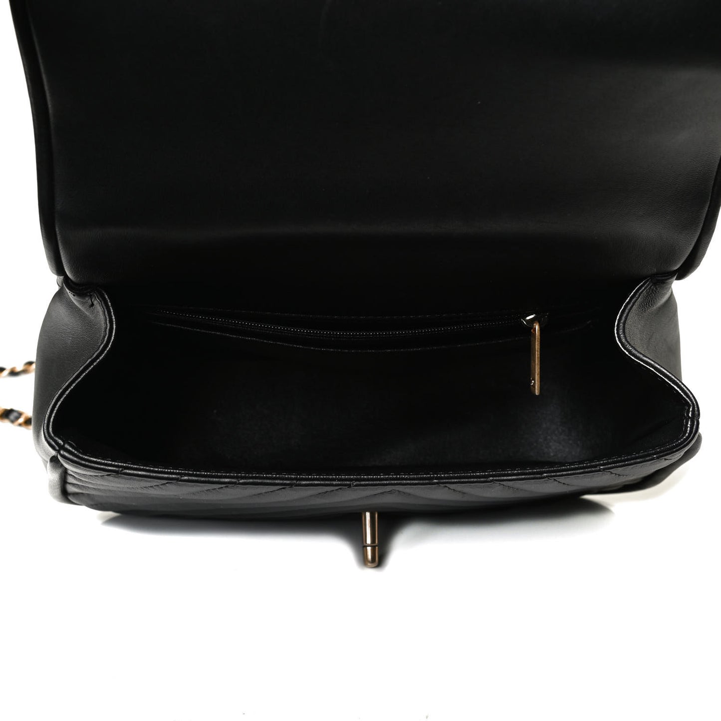 Lambskin Reverse Chevron Quilted Round Top Handle Flap Black