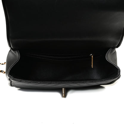 Chanel Lambskin Reverse Chevron Quilted Round Top Handle Flap Black 5 of 14