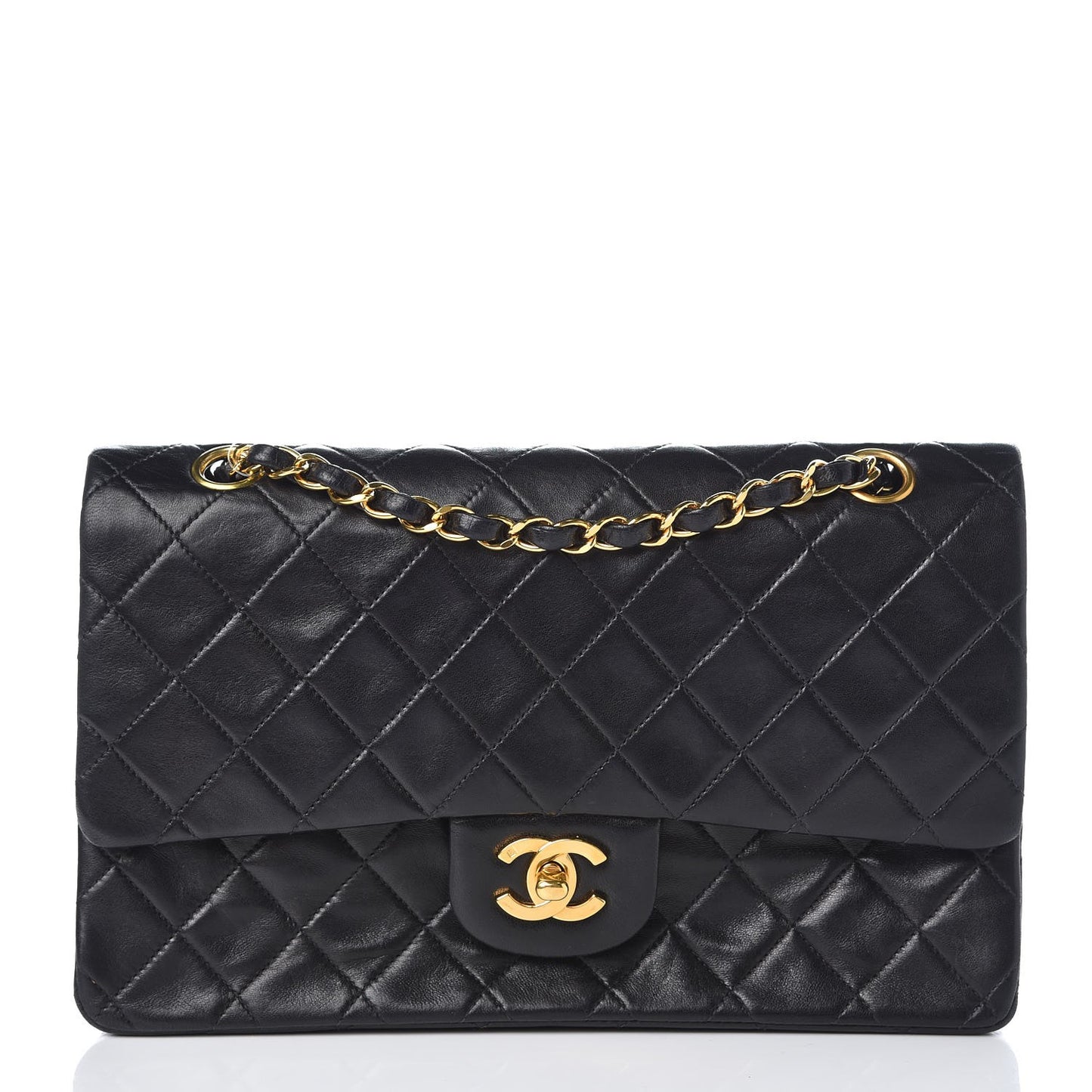 Lambskin Quilted Medium Double Flap Black