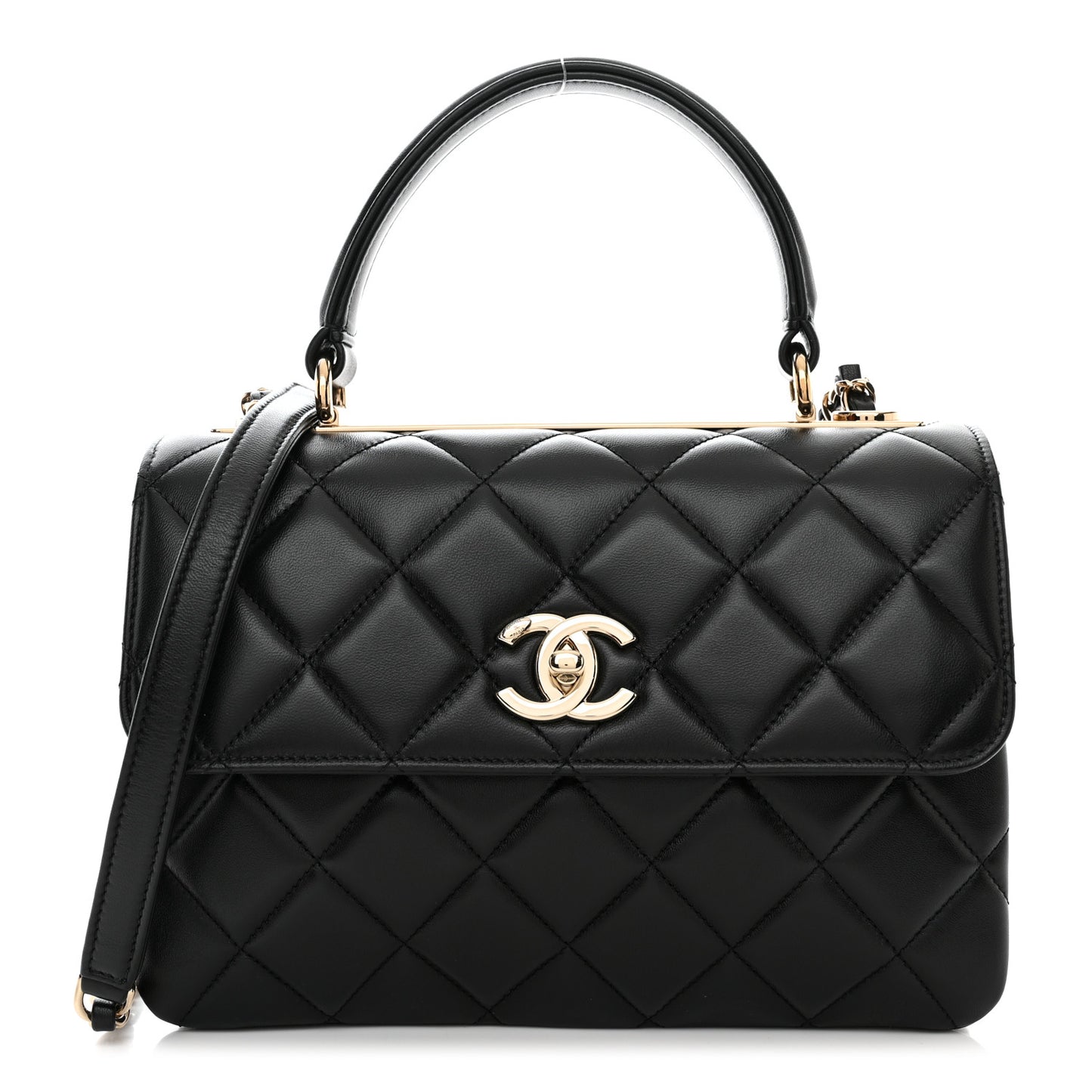 Lambskin Quilted Small Trendy CC Dual Handle Flap Bag Black