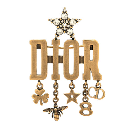 Christian Dior Metal Crystal Dio(r)evolution Logo Brooch Antique Gold 1 of 3
