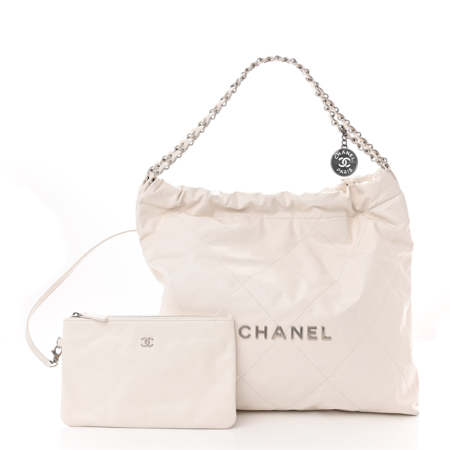 Chanel Shiny Calfskin Quilted Small Chanel 22 White 3 of 14