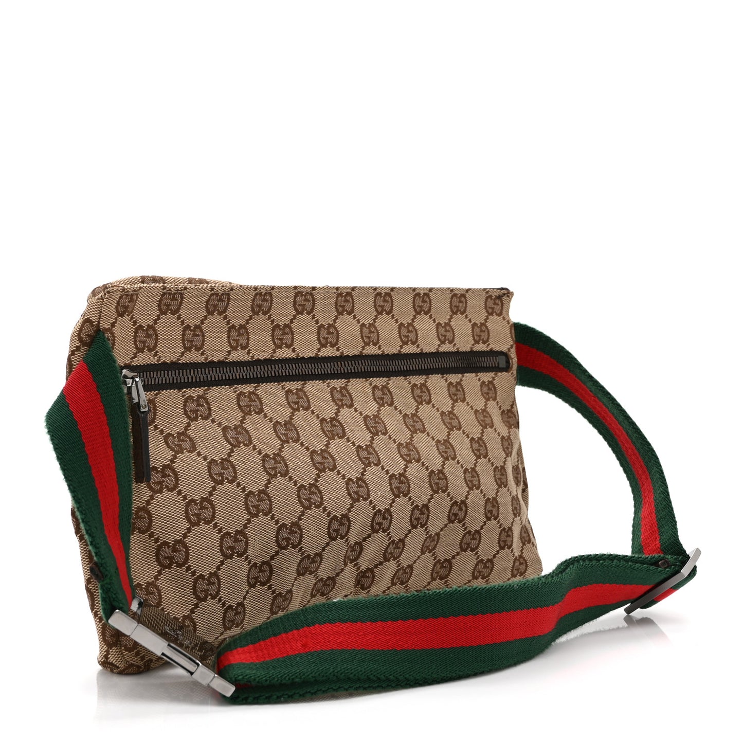 GG Monogram Web Double Pocket Belt Bag Dark Brown