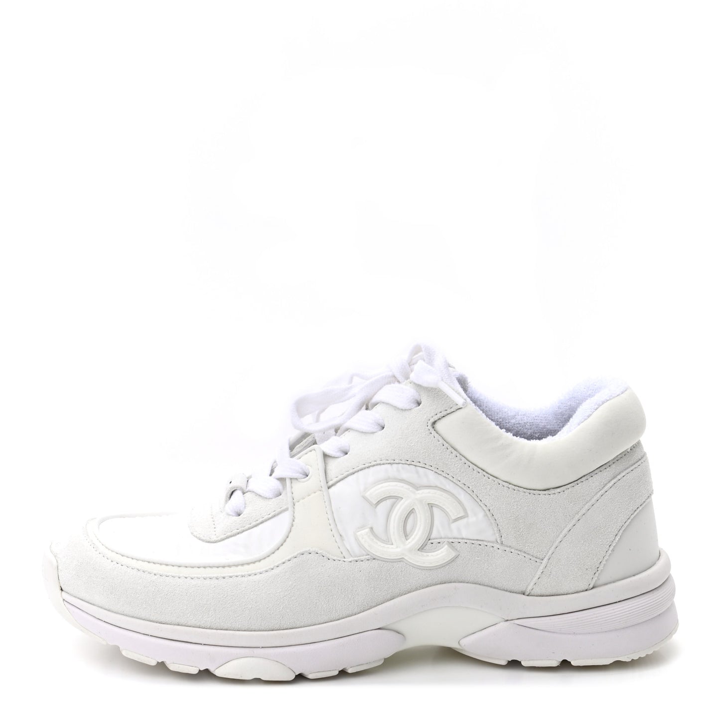 Suede Calfskin Fabric CC Sneakers 37 White