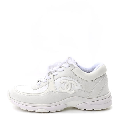 Chanel Suede Calfskin Fabric CC Sneakers 37 White 1 of 8