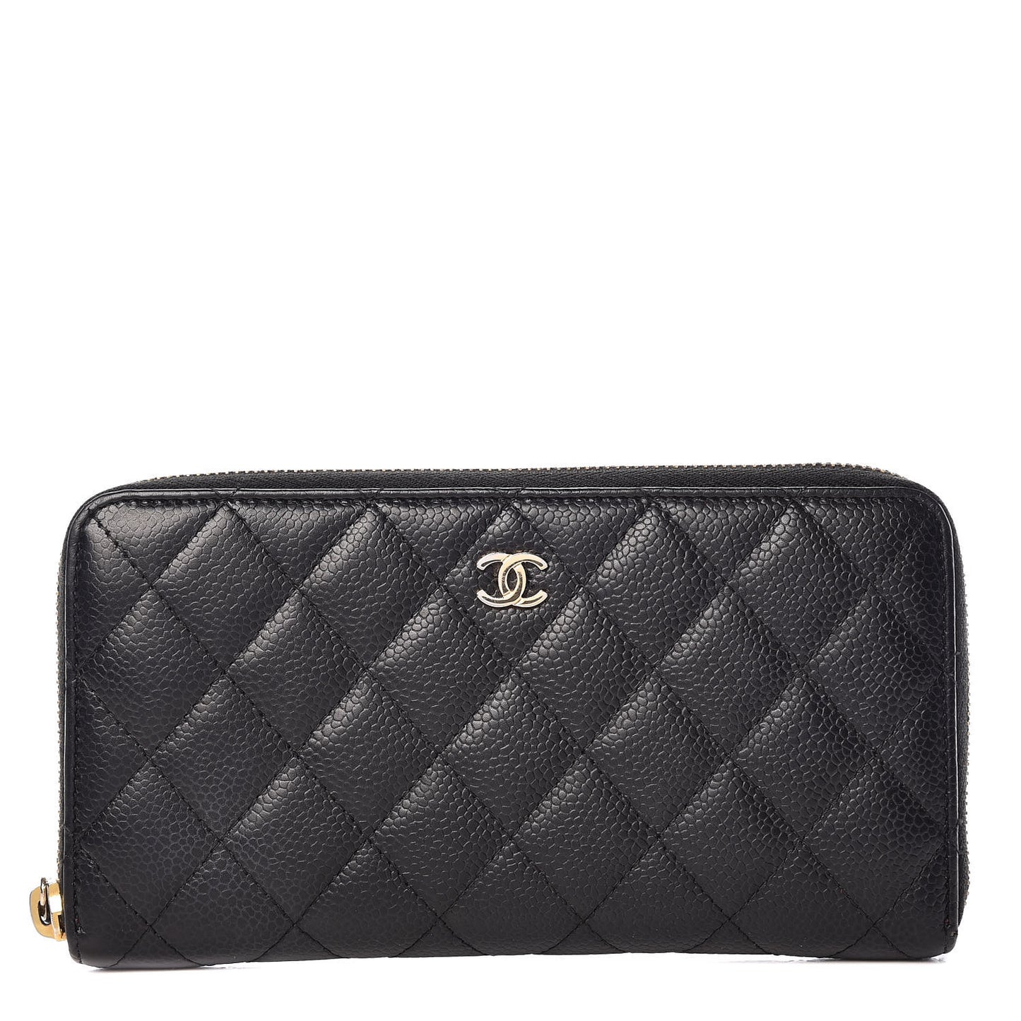 Caviar Quilted Large Gusset Zip Around Wallet Black