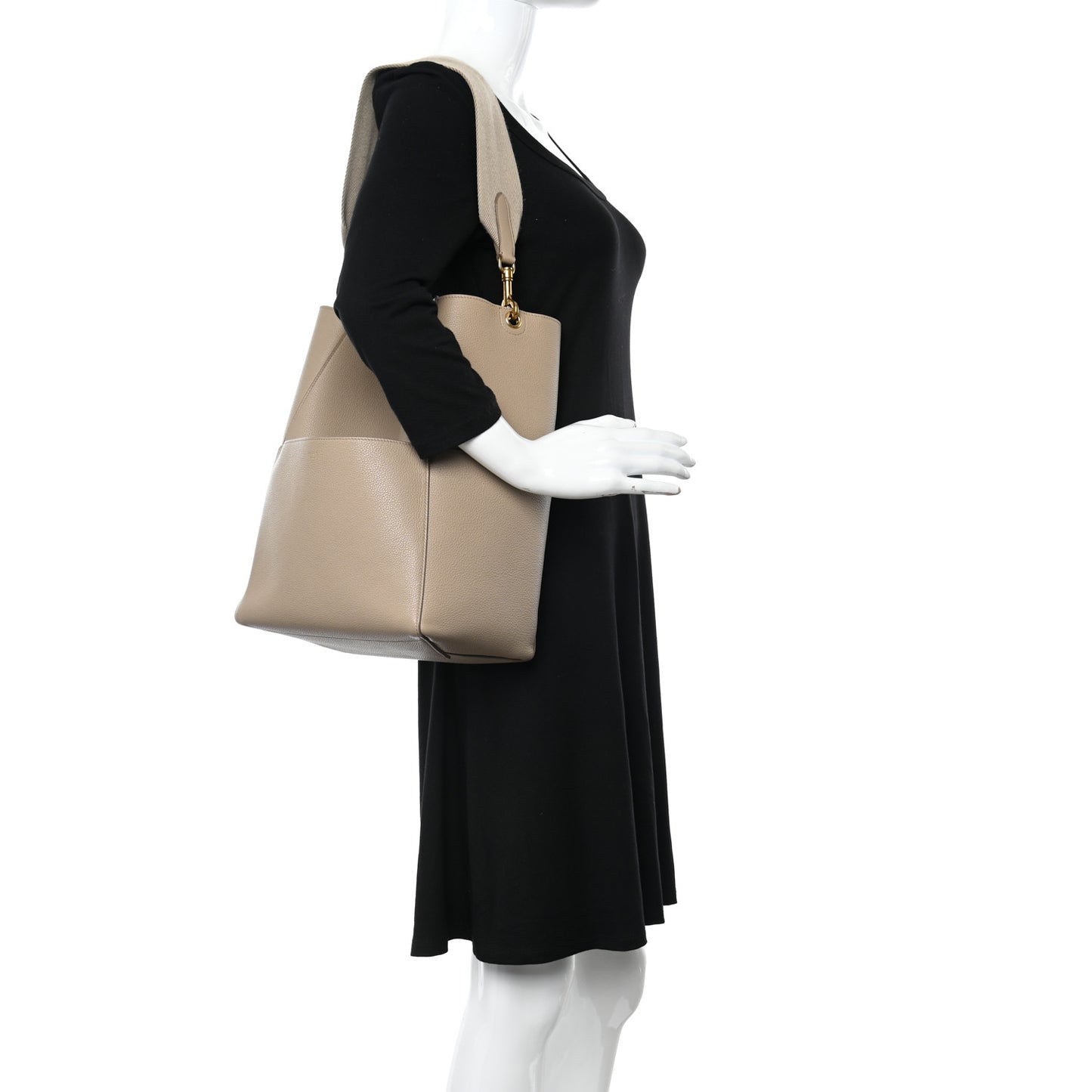 Soft Grained Calfskin Sangle Bucket Bag Dune