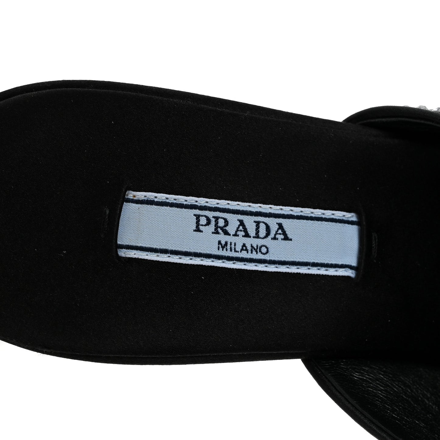 Satin Crystal Logo 90mm Slide Sandals 36 Cristal