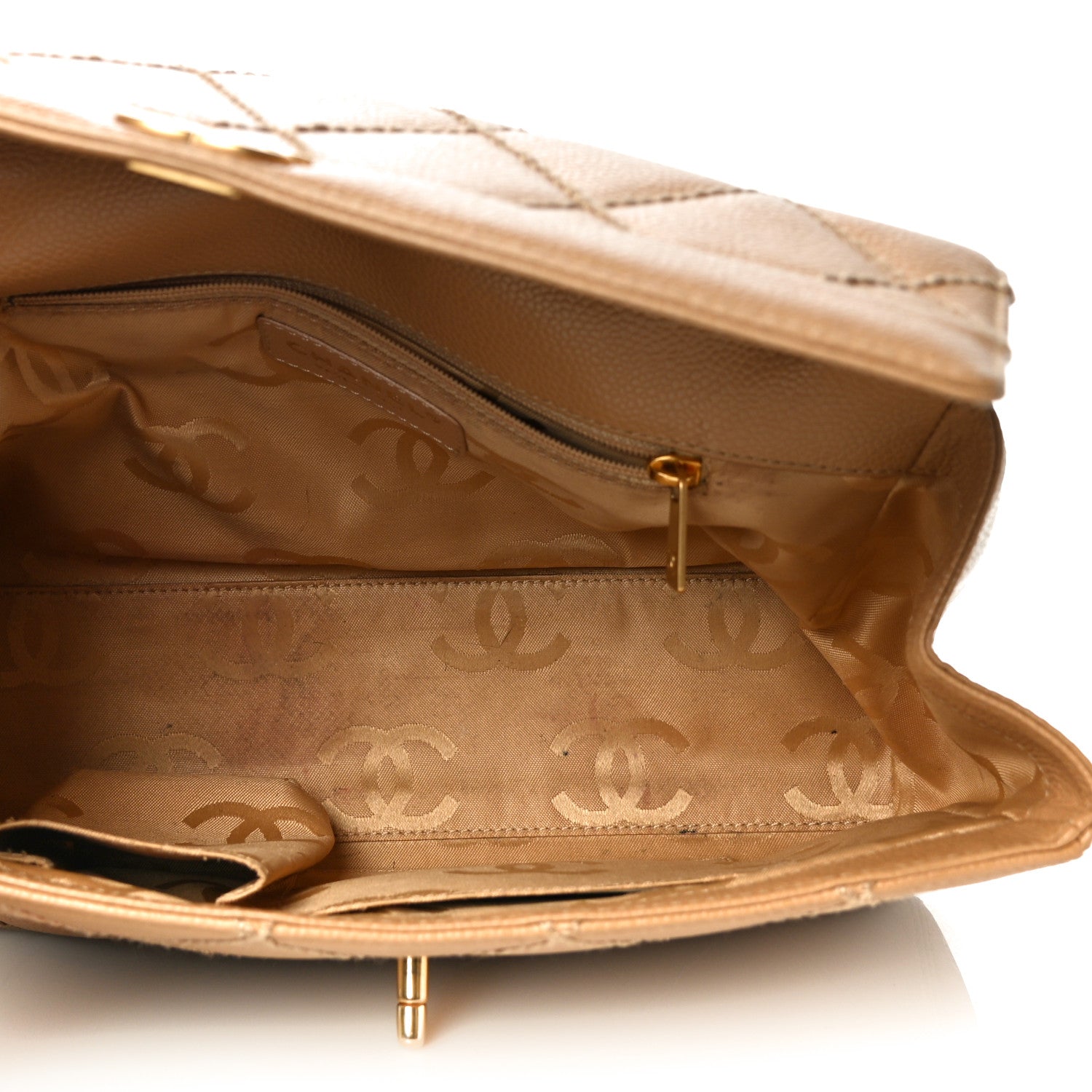 Chanel Caviar Quilted Wild Stitch Medium Single Flap Beige 5 of 16