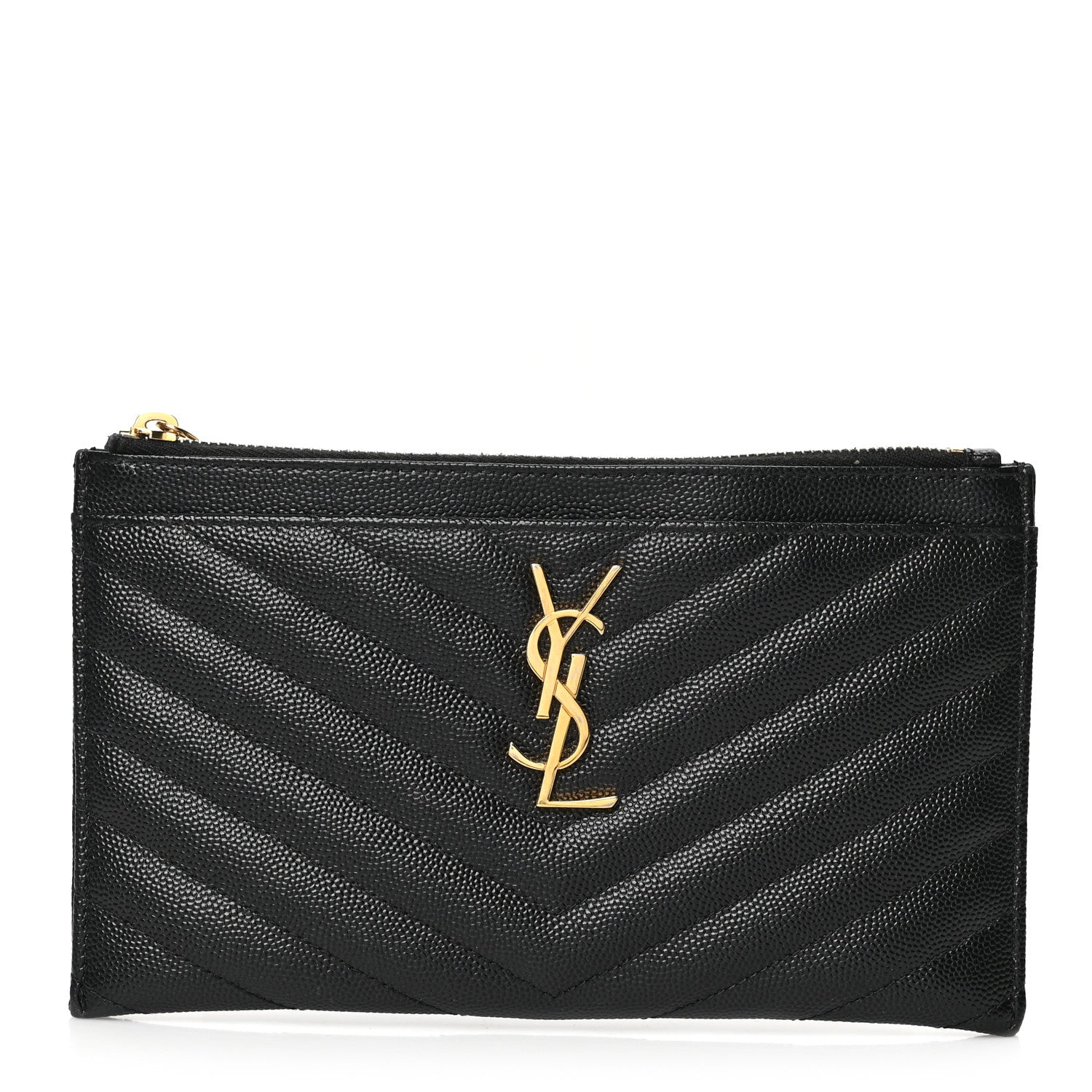 Saint Laurent Grain De Poudre Chevron Monogram Bill Pouch Black 1 of 8