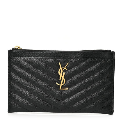 Saint Laurent Grain De Poudre Chevron Monogram Bill Pouch Black 1 of 8
