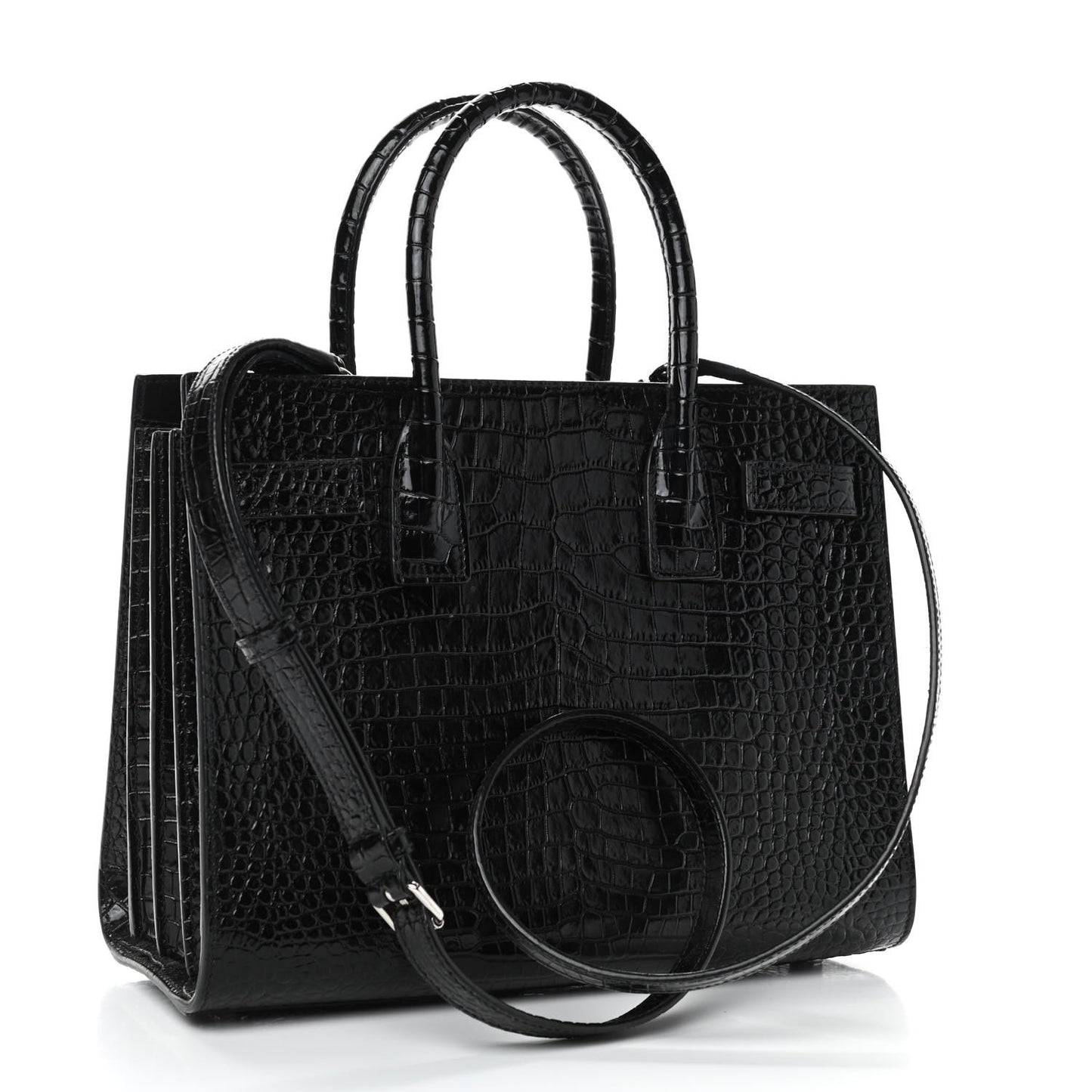 Calfskin Crocodile Embossed Baby Sac De Jour Black