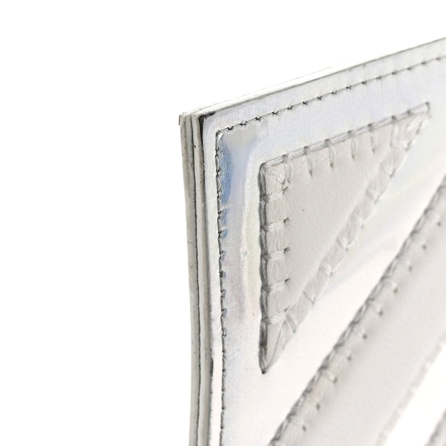 Lambskin Metallic Chevron Zip Pouch White Silver