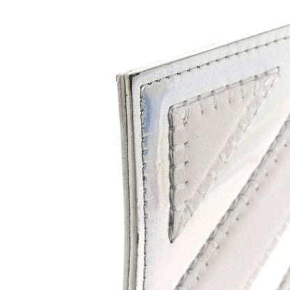 Chanel Lambskin Metallic Chevron Zip Pouch White Silver 10 of 12