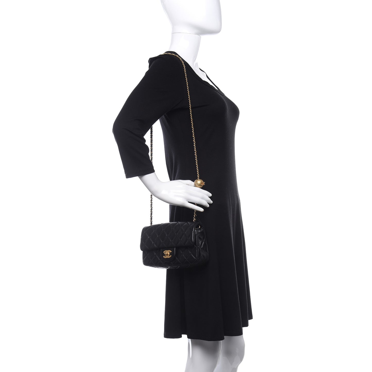Lambskin Quilted Mini Rectangular Pearl Crush Flap Black