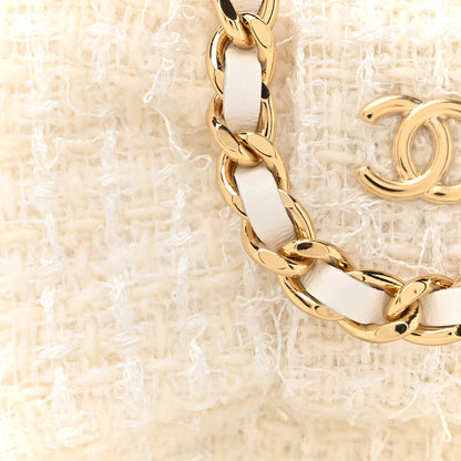 Chanel Tweed Quilted Bow Flap Card Holder On Chain White 9 of 12