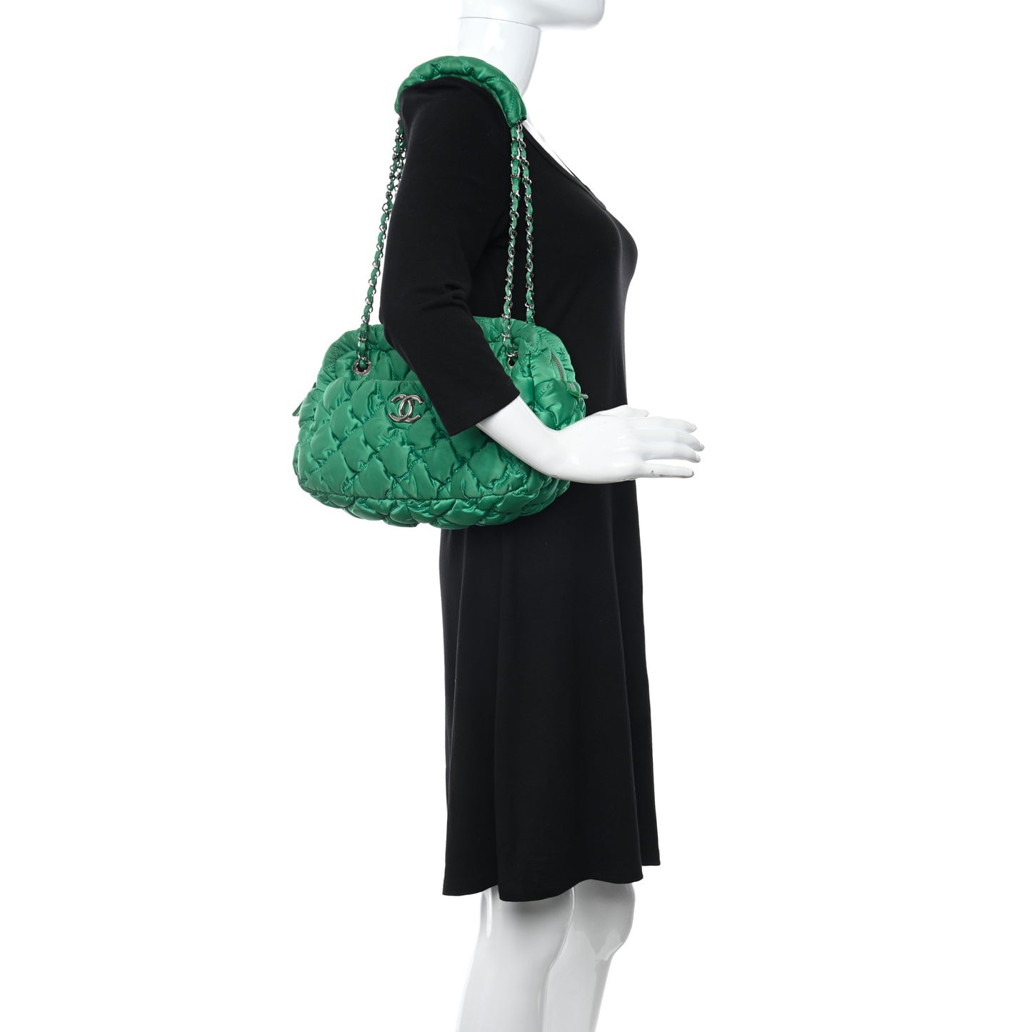 Nylon Bubble Quilt Shoulder Bag Green